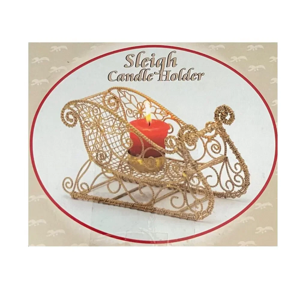 Christmas  Sleight Golden Wire Candle Holder New